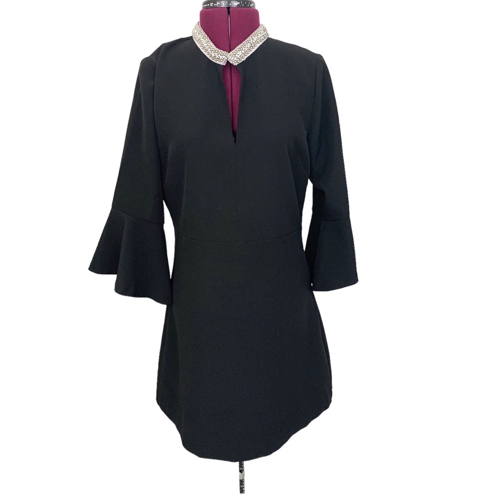 Zara Dress Black Jewel Neck Elbow Sleeves L (runs small)